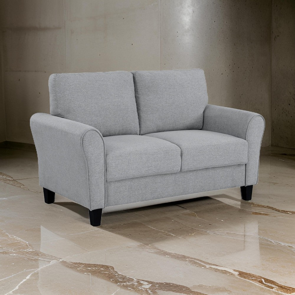 Engi 58 Inch Accent Loveseat, Smooth Gray Polyester, Attached Back Cushion