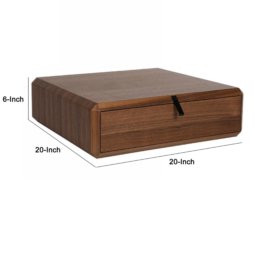 20 Inch Nightstand Drawer Box, Beveled Edges, Angled Handles, Brown Wood