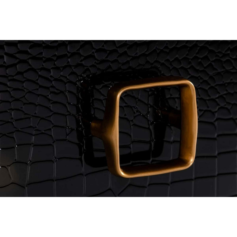 Hart 32 Inch Nightstand, 2 Drawers, Crocodile Skin Texture, Lacquer, Black