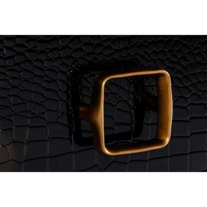 Hart 32 Inch Nightstand, 2 Drawers, Crocodile Skin Texture, Lacquer, Black