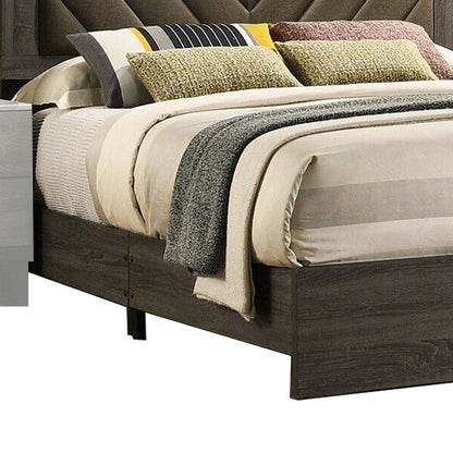 Cato Upholstered California King Bed, Tufted Brown Headboard, Dark Gray