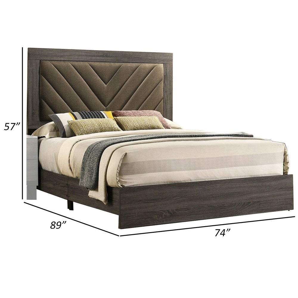 Cato Upholstered California King Bed, Tufted Brown Headboard, Dark Gray