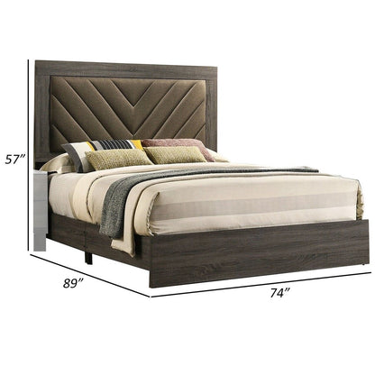 Cato Upholstered California King Bed, Tufted Brown Headboard, Dark Gray