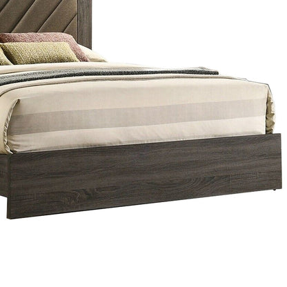 Cato Upholstered Queen Size Bed, Chevron Tufted Brown Headboard, Dark Gray