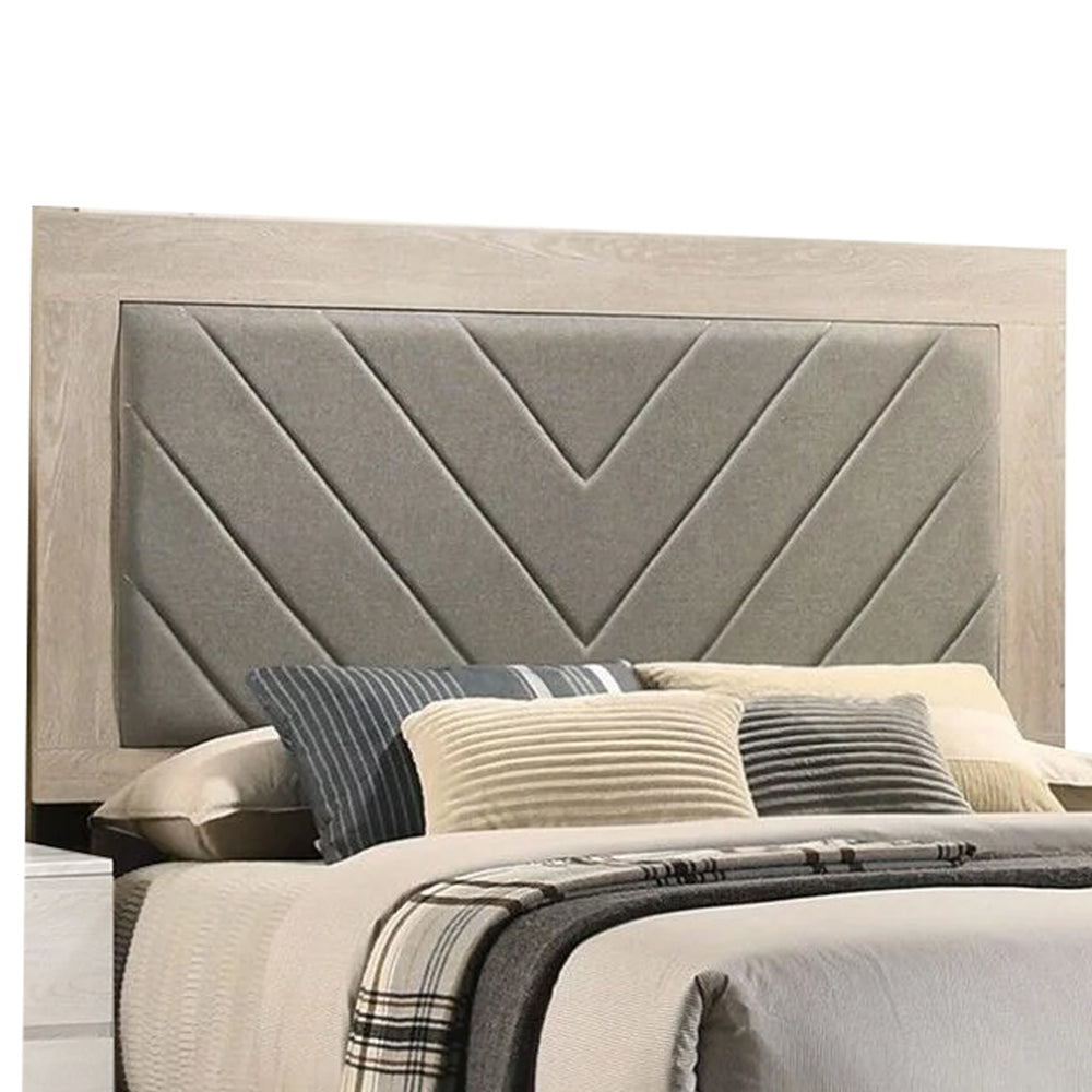 Cato Upholstered California King Bed, Tufted Gray Headboard, Cream White