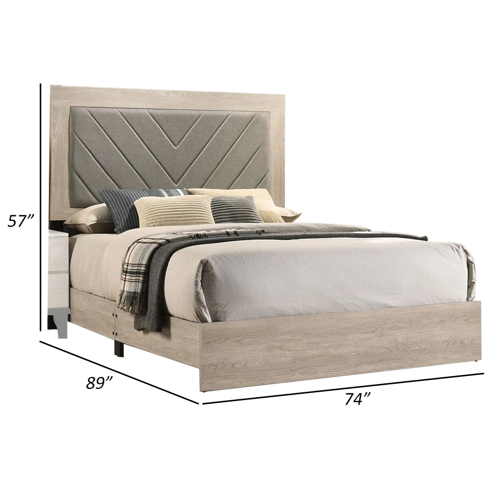 Cato Upholstered California King Bed, Tufted Gray Headboard, Cream White