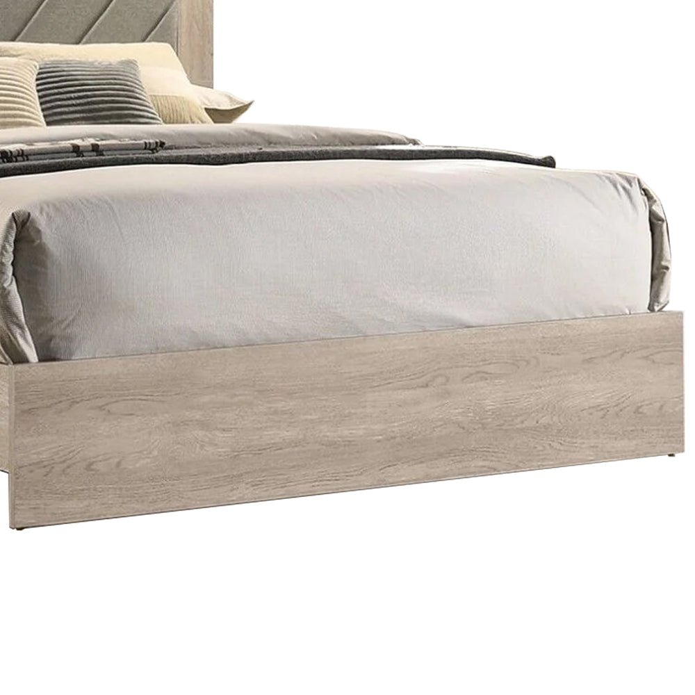 Cato Upholstered Queen Size Bed, Chevron Tufted Gray Headboard, Cream