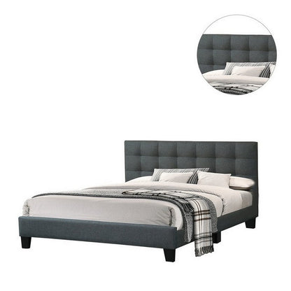 Dex Modern Platform California King Bed, Tufted Upholstery, Charcoal Gray
