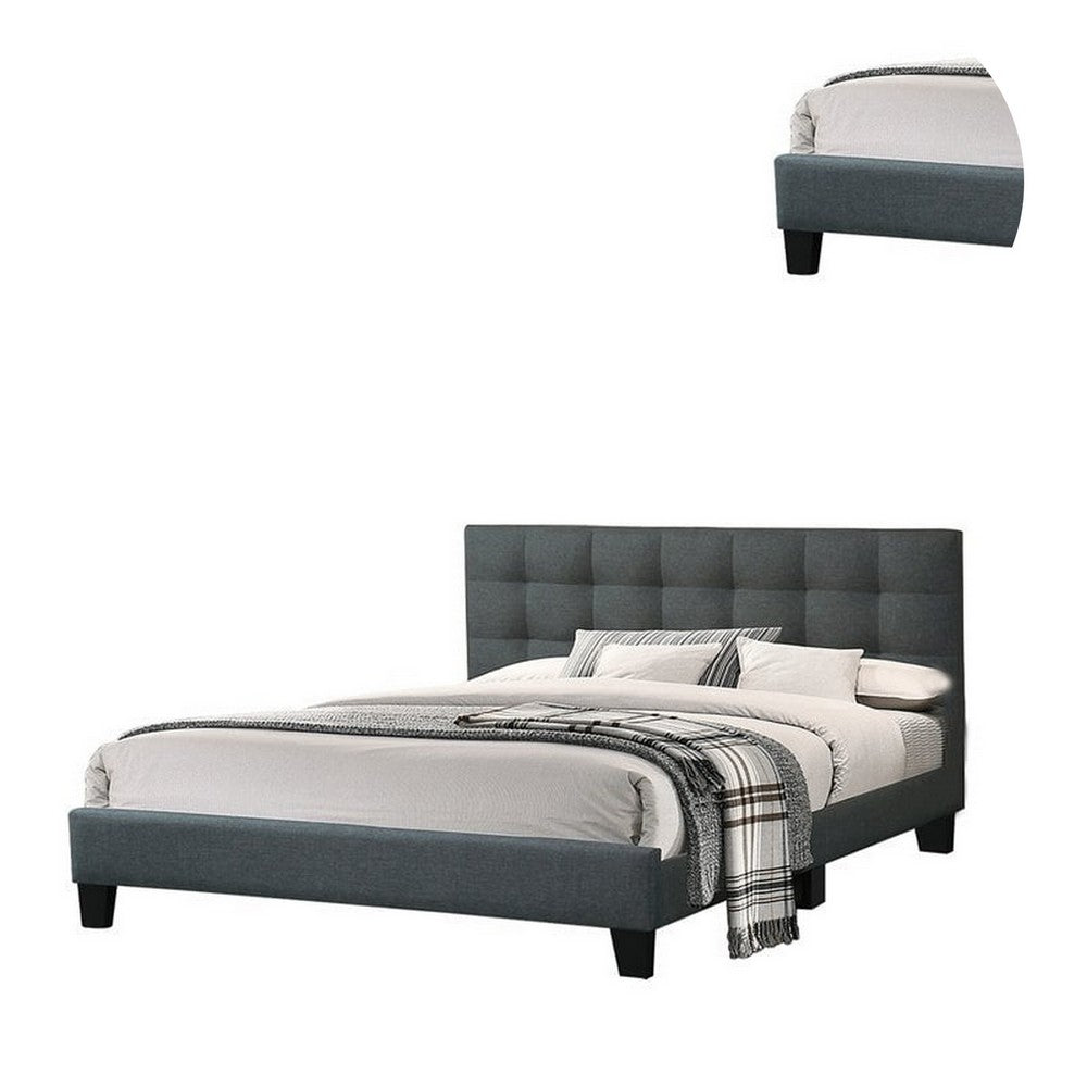 Dex Modern Platform California King Bed, Tufted Upholstery, Charcoal Gray