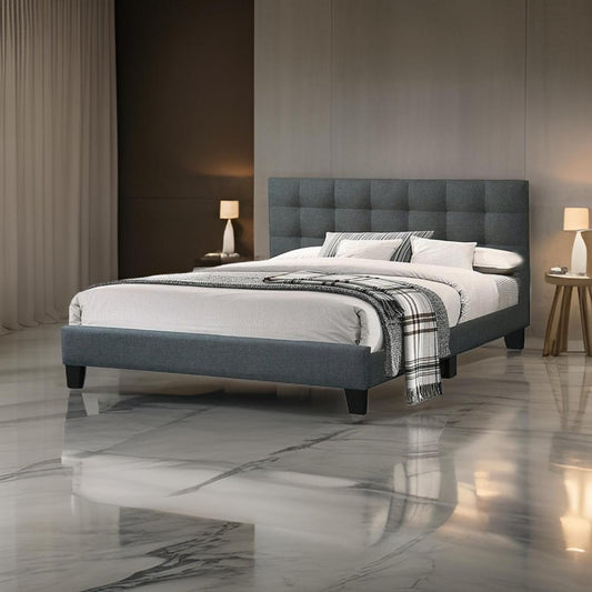 Dex Modern Platform California King Bed, Tufted Upholstery, Charcoal Gray
