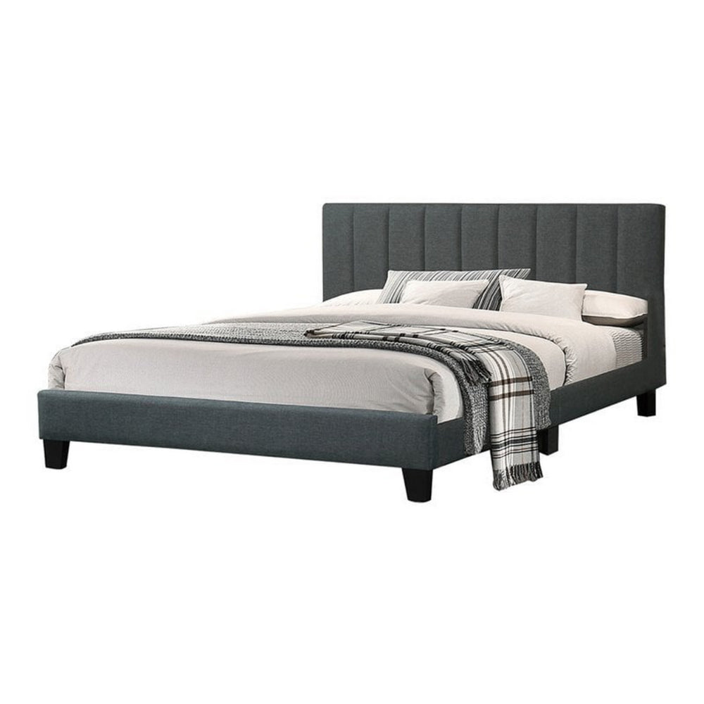 Dex Modern Platform Full Size Bed, Plush Tufted Upholstery, Charcoal Gray