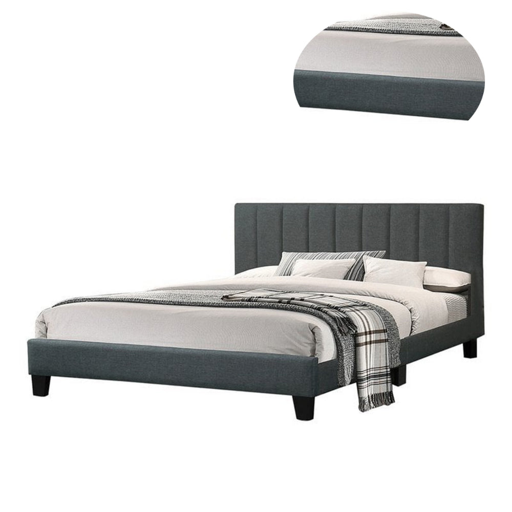 Dex Modern Platform Full Size Bed, Plush Tufted Upholstery, Charcoal Gray
