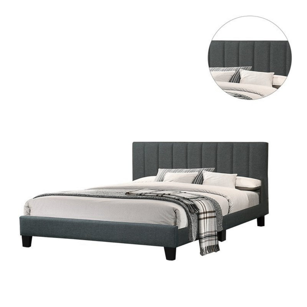 Dex Modern Platform Full Size Bed, Plush Tufted Upholstery, Charcoal Gray