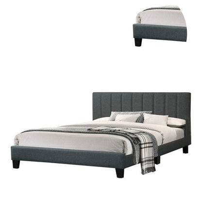 Dex Modern Platform Full Size Bed, Plush Tufted Upholstery, Charcoal Gray