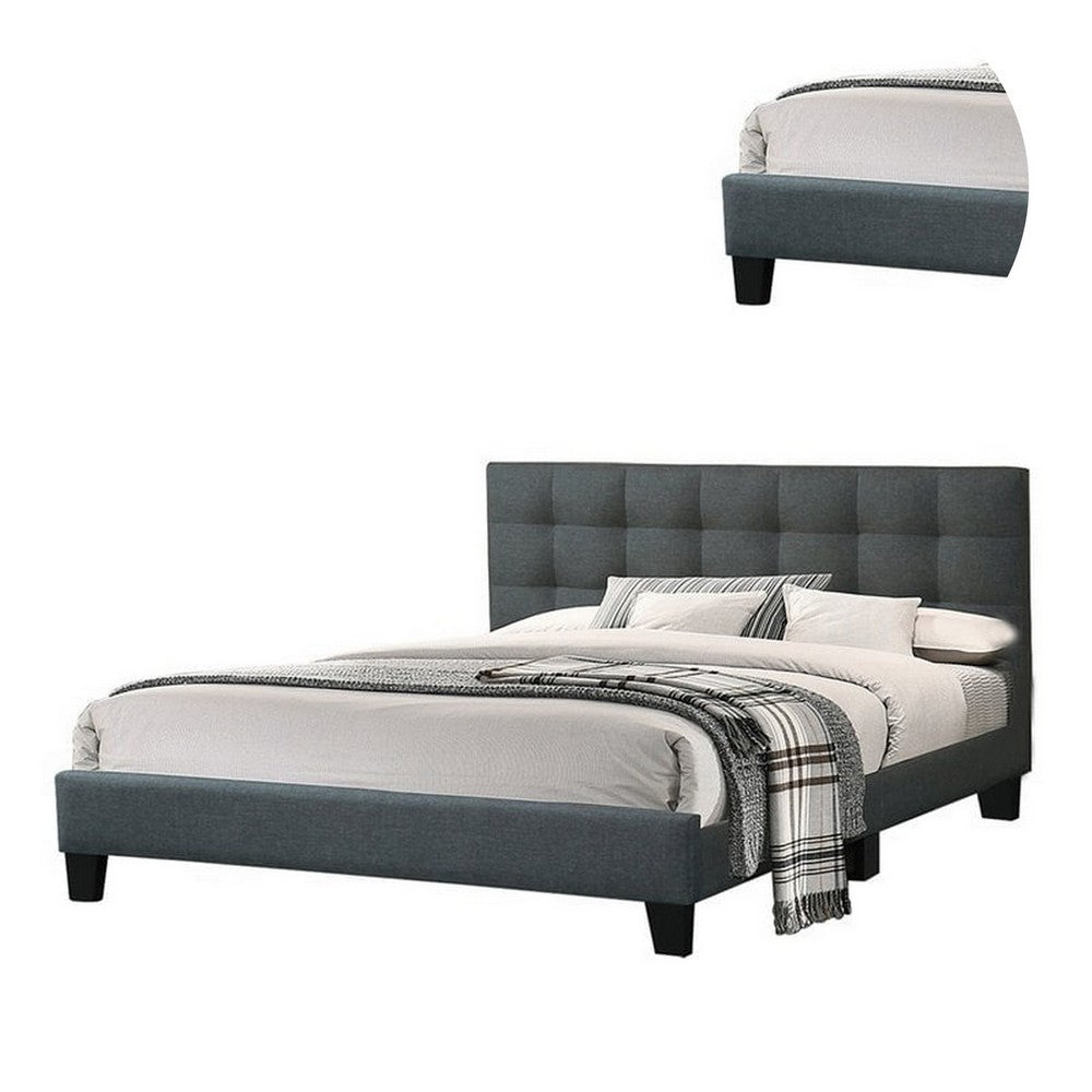Dex Modern Platform Queen Size Bed, Plush Tufted Upholstery, Charcoal Gray