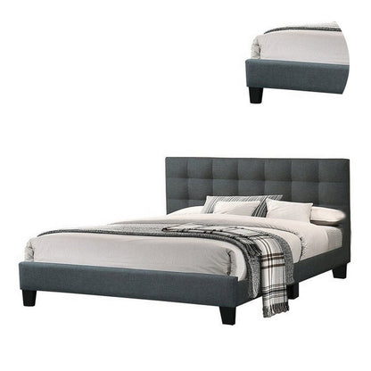 Dex Modern Platform Queen Size Bed, Plush Tufted Upholstery, Charcoal Gray