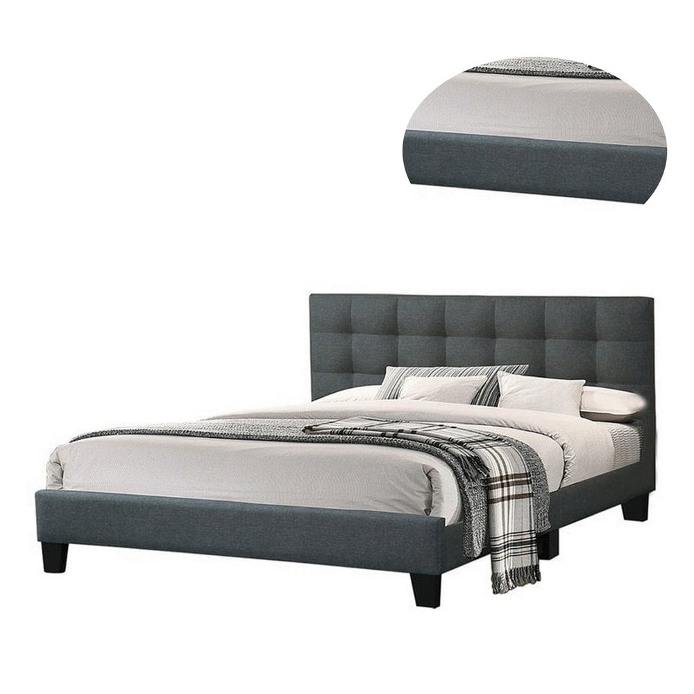 Dex Modern Platform Queen Size Bed, Plush Tufted Upholstery, Charcoal Gray