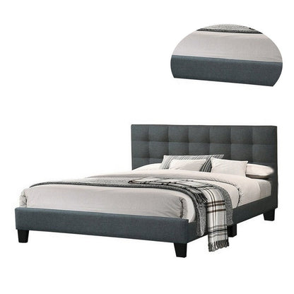 Dex Modern Platform Queen Size Bed, Plush Tufted Upholstery, Charcoal Gray