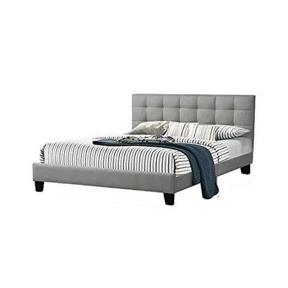 Dex Modern Platform Full Size Bed, Plush Tufted Upholstery, Light Gray