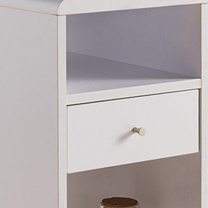20 Inch Rolling Chairside Table, Single Drawer, 2 Open Shelves, Crisp White