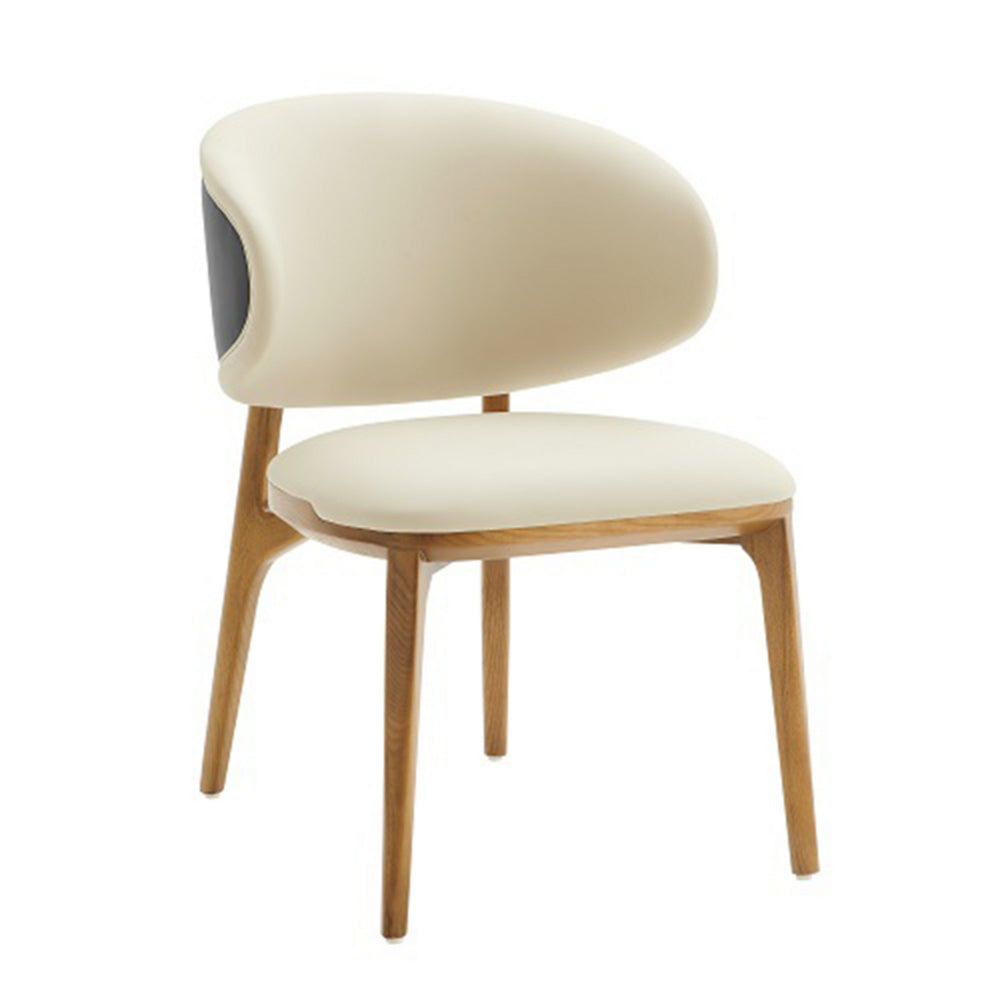 Cid 22 Inch Dining Chair, Curved Backrest, Vegan Faux Leather, Cream Fabric