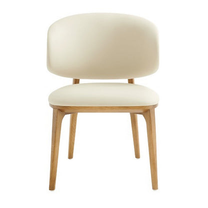 Cid 22 Inch Dining Chair, Curved Backrest, Vegan Faux Leather, Cream Fabric