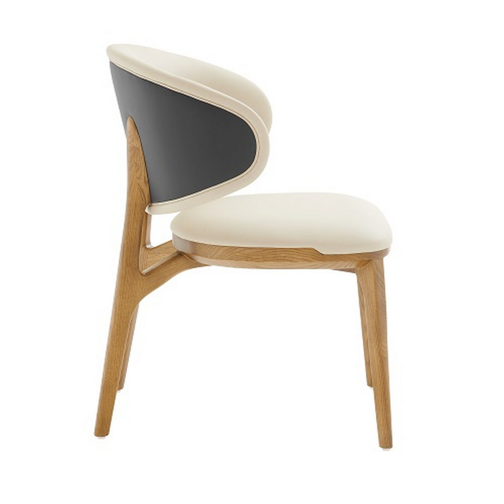 Cid 22 Inch Dining Chair, Curved Backrest, Vegan Faux Leather, Cream Fabric
