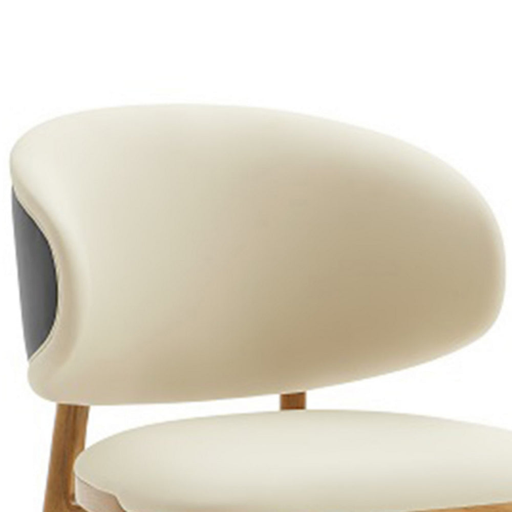 Cid 22 Inch Dining Chair, Curved Backrest, Vegan Faux Leather, Cream Fabric