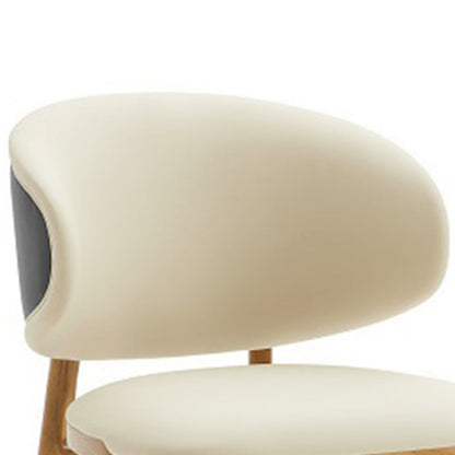 Cid 22 Inch Dining Chair, Curved Backrest, Vegan Faux Leather, Cream Fabric