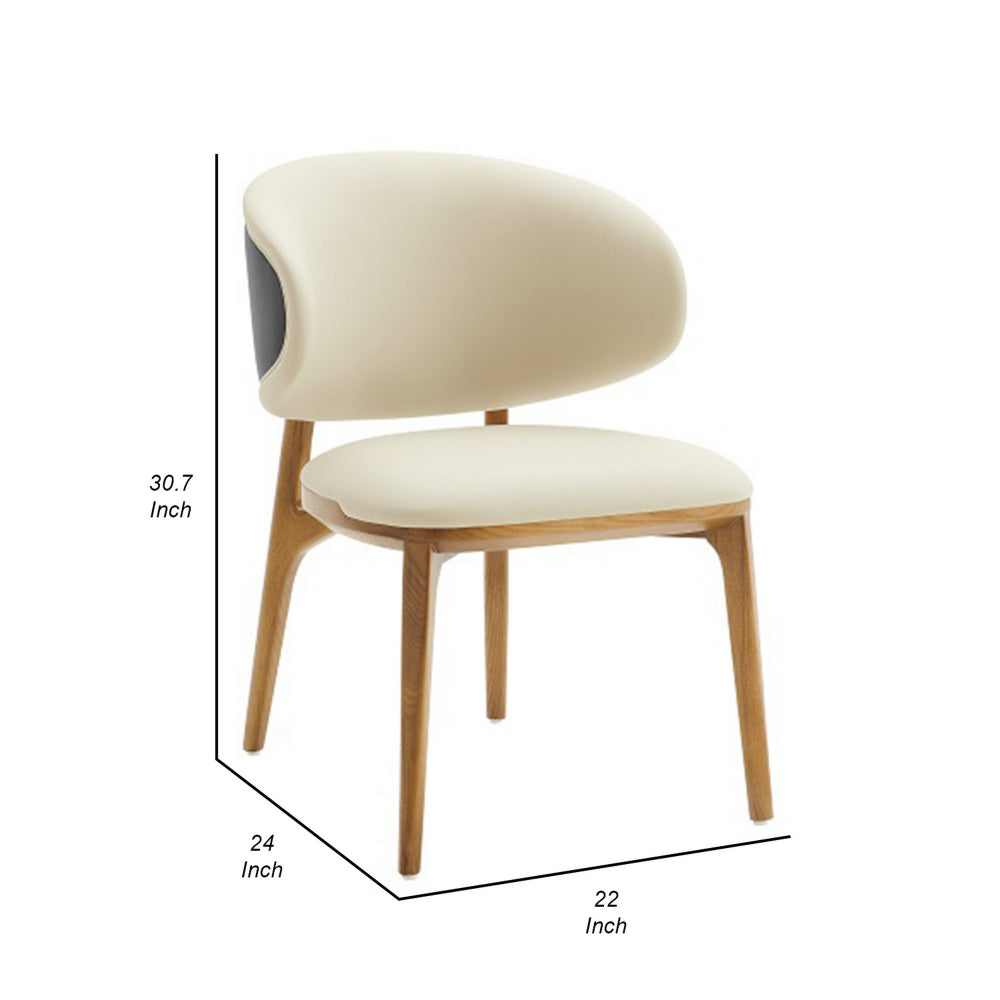 Cid 22 Inch Dining Chair, Curved Backrest, Vegan Faux Leather, Cream Fabric