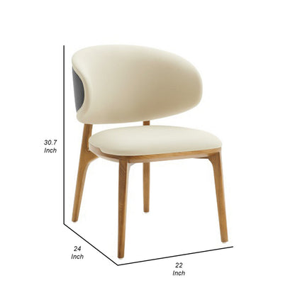 Cid 22 Inch Dining Chair, Curved Backrest, Vegan Faux Leather, Cream Fabric