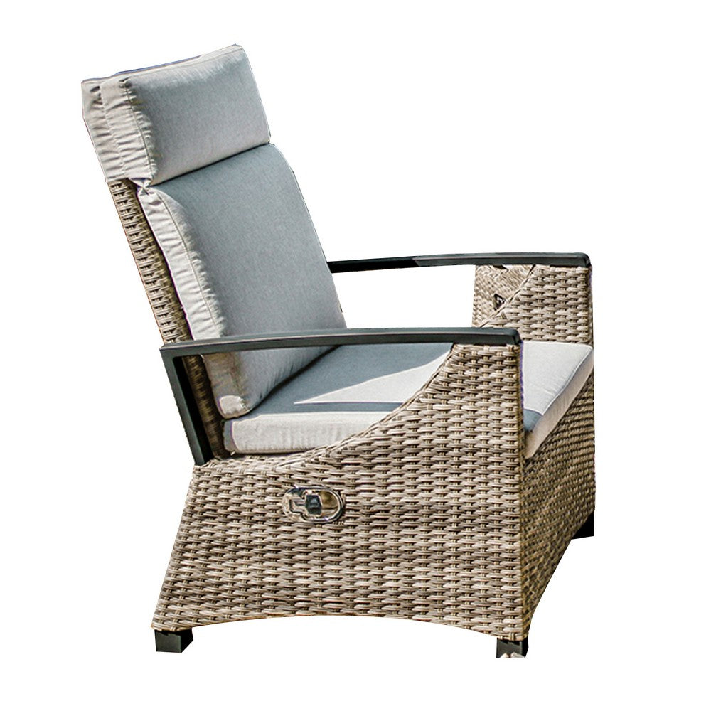 Foca 26 Inch Outdoor Dining Armchair, Faux Wicker, Gray, Tufted Backrest