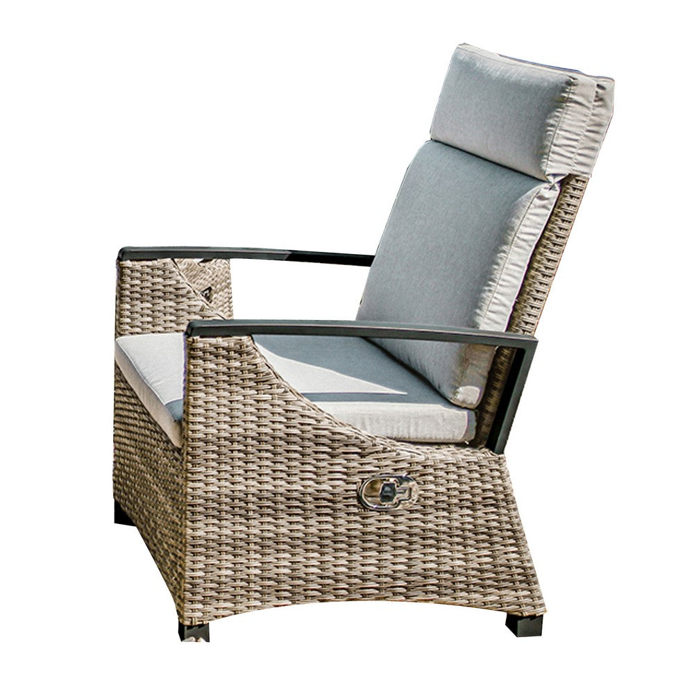 Foca 26 Inch Outdoor Dining Armchair, Faux Wicker, Gray, Tufted Backrest