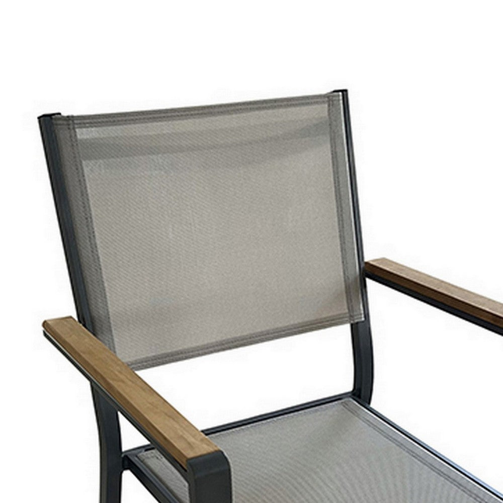 Foca 26 Inch Outdoor Dining Armchair, Faux Wicker, Gray, Tufted Backrest