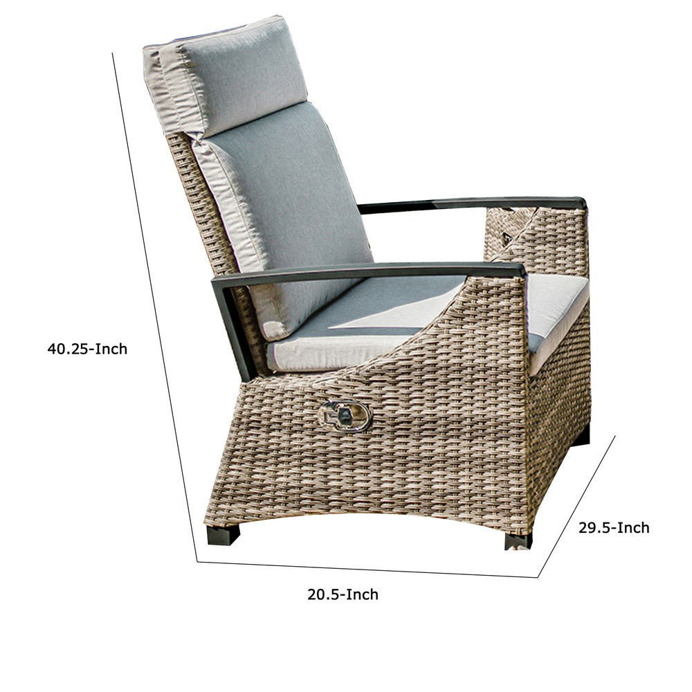 Foca 26 Inch Outdoor Dining Armchair, Faux Wicker, Gray, Tufted Backrest