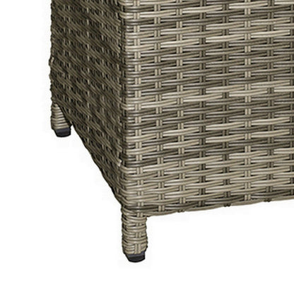 Foca 18 Inch Outdoor Square Ottoman, Set of 2, Gray Fabric, Faux Wicker