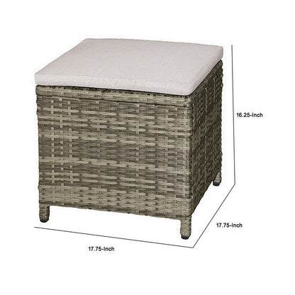 Foca 18 Inch Outdoor Square Ottoman, Set of 2, Gray Fabric, Faux Wicker