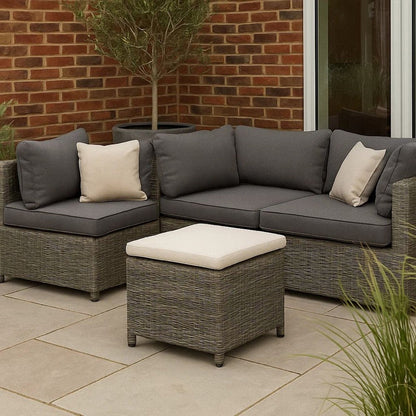Outdoor Ottoman, 16 Inch Square Gray Woven Frame with Plush Cushion