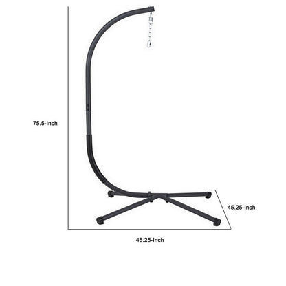 76 Inch Outdoor Swinging Chair Stand, Bold Black Steel, 4 Legged Base