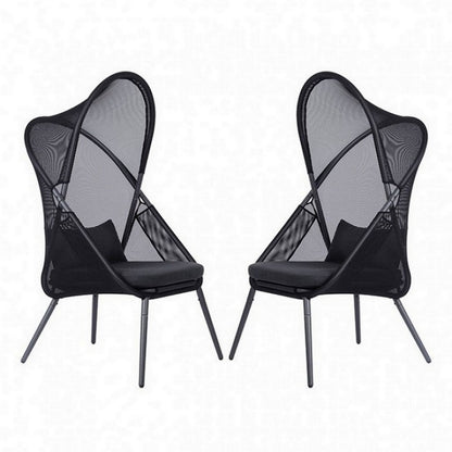 34 Inch Outdoor Foldable Chair, Set of 2, Black Fabric Seat, Steel Frame