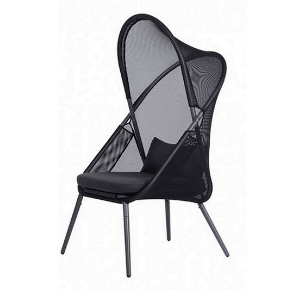 34 Inch Outdoor Foldable Chair, Set of 2, Black Fabric Seat, Steel Frame