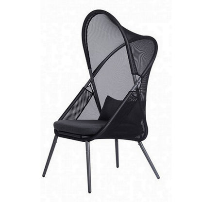 34 Inch Outdoor Foldable Chair, Set of 2, Black Fabric Seat, Steel Frame