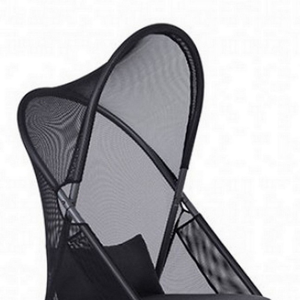 34 Inch Outdoor Foldable Chair, Set of 2, Black Fabric Seat, Steel Frame