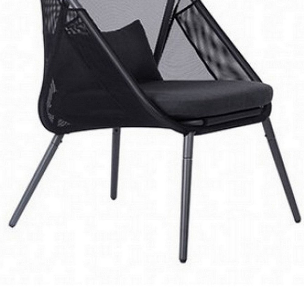 34 Inch Outdoor Foldable Chair, Set of 2, Black Fabric Seat, Steel Frame