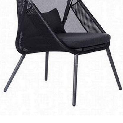 34 Inch Outdoor Foldable Chair, Set of 2, Black Fabric Seat, Steel Frame