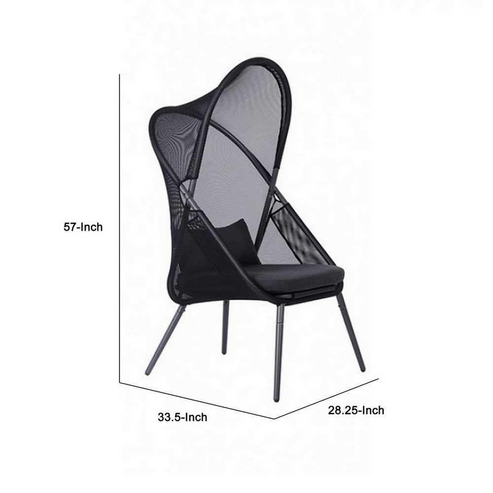 34 Inch Outdoor Foldable Chair, Set of 2, Black Fabric Seat, Steel Frame
