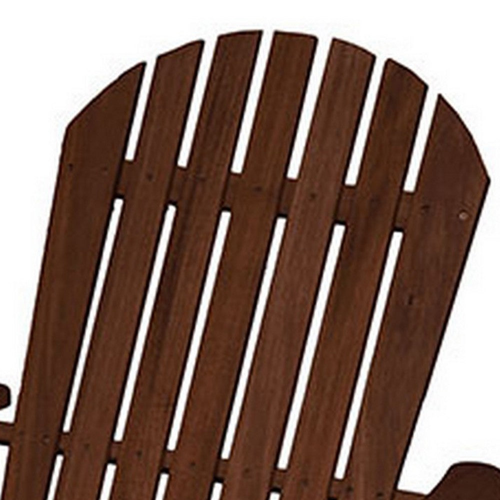 34 Inch Outdoor Adirondack Chair, Dark Brown Wood, Wide Armrests
