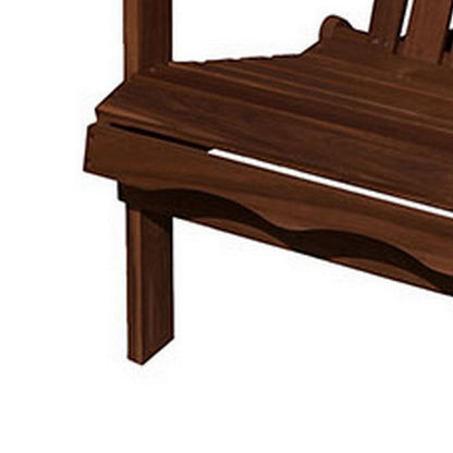 34 Inch Outdoor Adirondack Chair, Dark Brown Wood, Wide Armrests