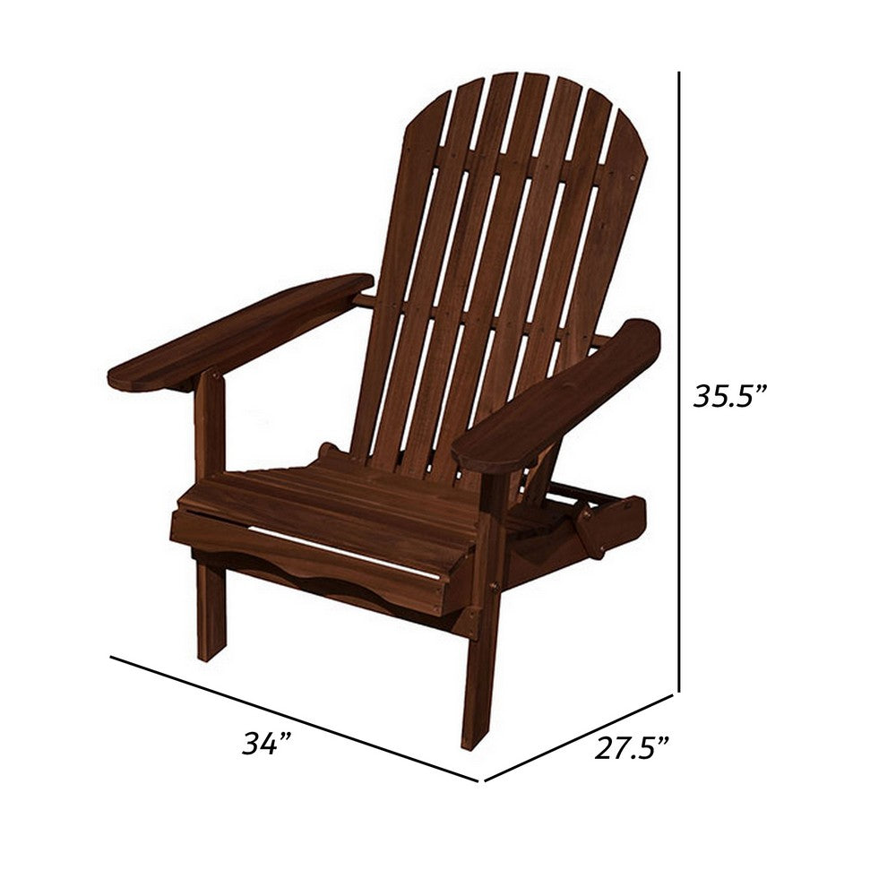 34 Inch Outdoor Adirondack Chair, Dark Brown Wood, Wide Armrests