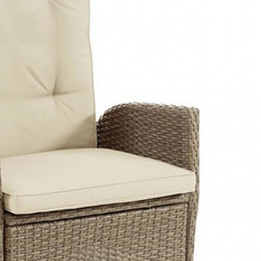 Ankia 25 Inch Outdoor Manual Reclining Chair, Set of 2, Brown Wicker, Beige